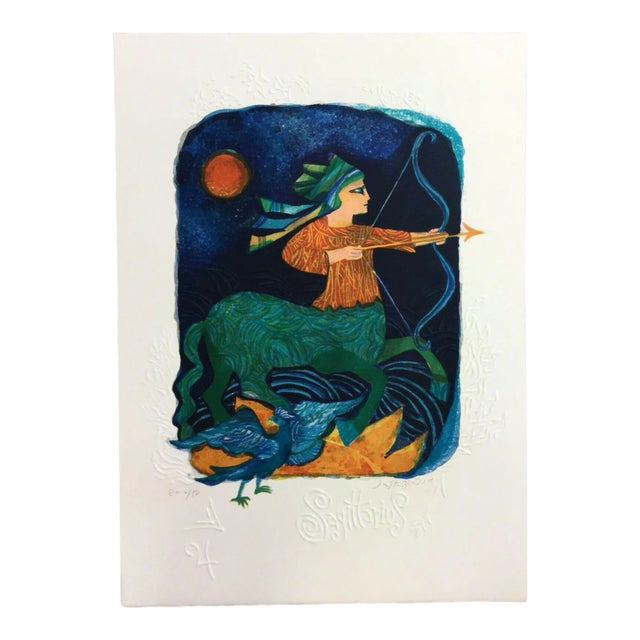 Mid Century Modern Unframed Sagittarius Zodiac Judith Bledsoe Signed Lithograph For Sale
