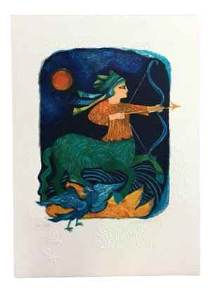Mid Century Modern Unframed Sagittarius Zodiac Judith Bledsoe Signed Lithograph