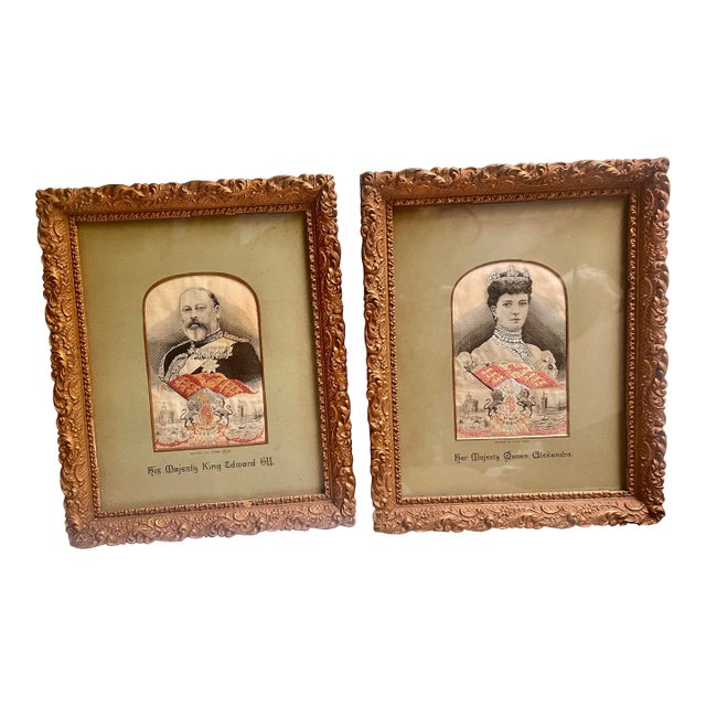 Early 20th Century Framed Pure Woven Silk Stevengraph of King Edward VII & Queen Alexandra - a Pair For Sale