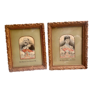 Early 20th Century Framed Pure Woven Silk Stevengraph of King Edward VII & Queen Alexandra - a Pair