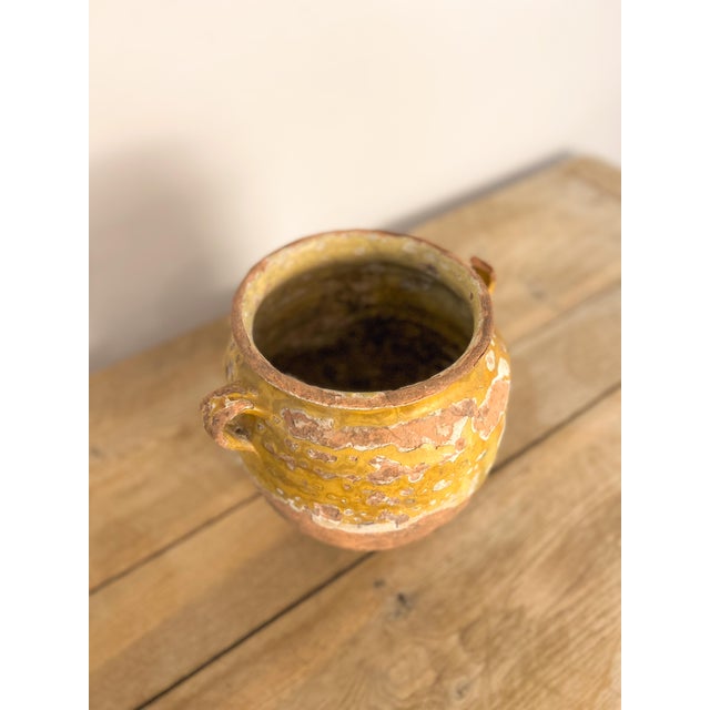 Antique golden yellow glazed terra cotta confit pots from Southwest France. These 19th century vessels once preserved...