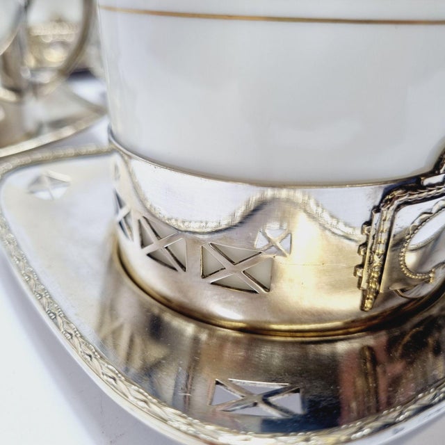 Art Deco Silver-Plated Argentor Tea Set with Karlsbad Porcelain Liners, 1930s, Set of 20 For Sale - Image 13 of 18