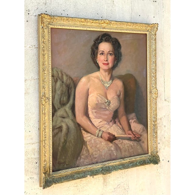 Capture the essence of a bygone era with this captivating Vintage Regency Original Oil Portrait On Canvas, a truly elegant...