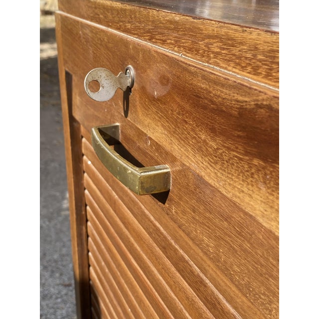 Oak Double-Column Roll-Top Filing Cabinet, 1950s For Sale - Image 14 of 18