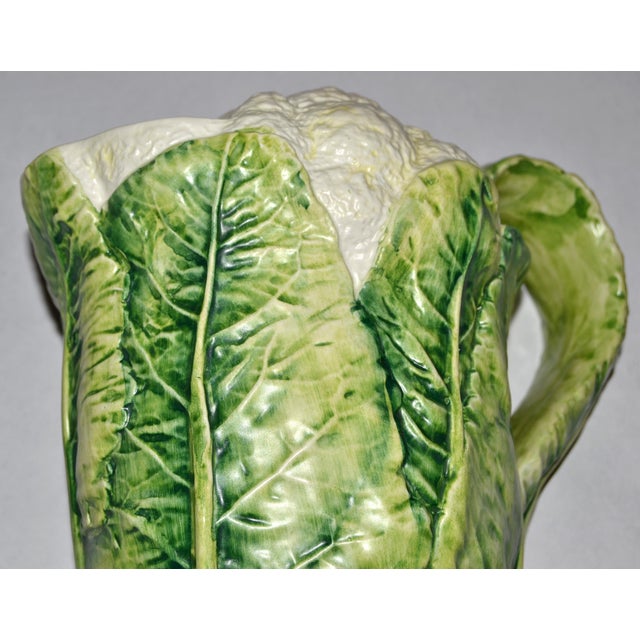 1970s Majolica Green White Cauliflower Ceramic Pitcher Italy Mark Lord & Taylor For Sale - Image 12 of 15