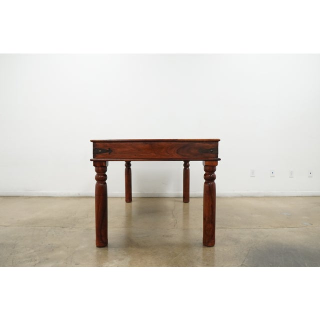 Wood Vintage Rajasthani Style Carved Wood & Glass Dining Table For Sale - Image 7 of 14