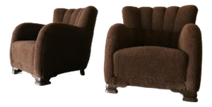 1940s Danish Flemming Lassen Style Sheepskin Lounge Chairs- a Pair