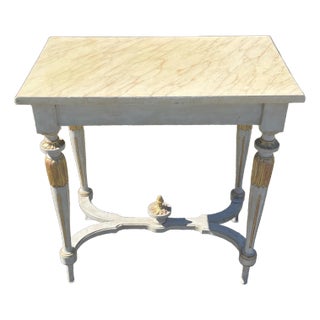 Antique Gustavian Swedish French Neoclassical Painted Wood Gilt Console Table W/ Faux Marble Top For Sale