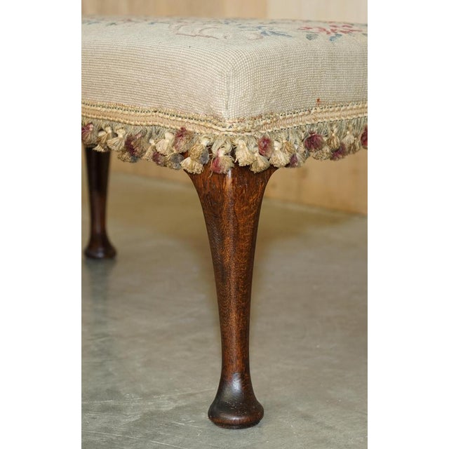Gold Large Victorian Oak Cabriole Legged Footstool with Embroidered Upholstery, 1880s For Sale - Image 8 of 18
