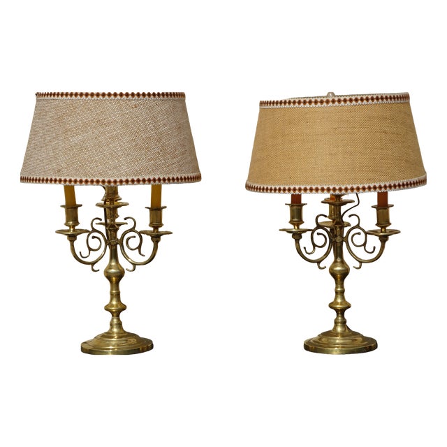 Copper Candlestick Bedside Lamps, 1890s, Set of 2 For Sale