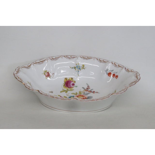 Traditional Mid 20th Century Dresden Porcelain Serving Bowl Scalloped Rim Hand Painted Floral Details For Sale - Image 3 of 16