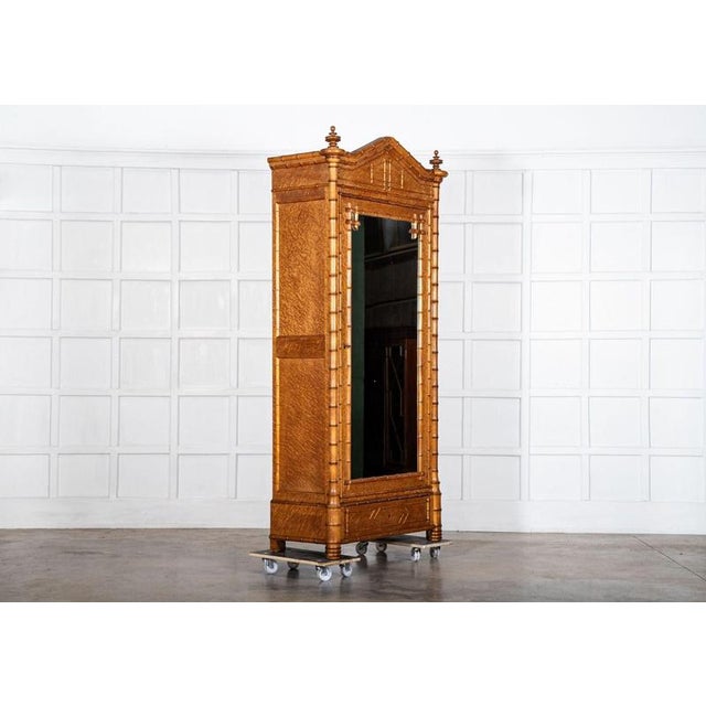 Large French Bird's Eye Maple Faux-Bamboo Armoire, 1880 For Sale - Image 3 of 18