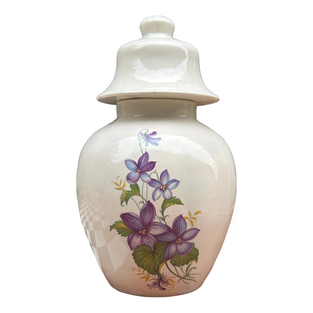 1970s Ceramic Painted Floral Jar With Lid For Sale