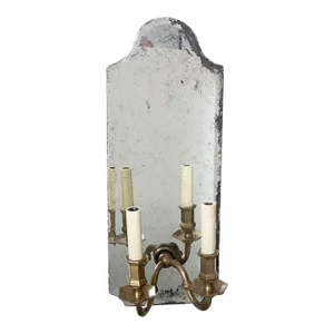 Beveled Mirror and Cast Brass Two-Arm Sconces