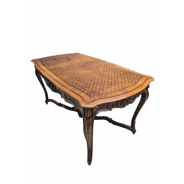 Antique French Louis XV Style Parquetry Library Table For Sale In Chicago - Image 6 of 8