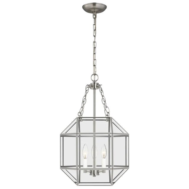 Traditional Suzanne Kasler By Visual Comfort Studio Morrison 3-Light Small Pendant with Clear Glass Shade in Brushed Nickel For Sale - Image 3 of 3