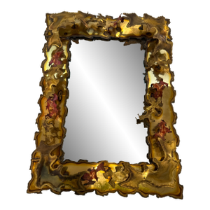 Vintage Brutalist Style Metal Mirror Attributed to Silas Seandel