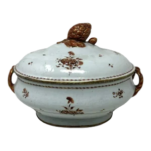 Antique Chinese Qing Dynasty Canton Porcelain Famille Rose Qianlong Tureen 18 Ct
