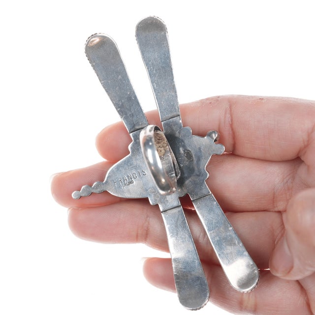 Sz8-Adjustable Vintatage Francis Navajo silver and turquoise dragonfly ring For Sale - Image 4 of 8