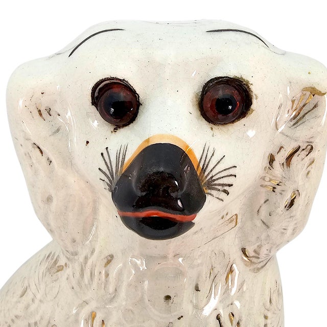Late 19th Century Antique Victorian Staffordshire Spaniel Dogs Amber Glass Eyes England C1880 Pair For Sale - Image 5 of 18