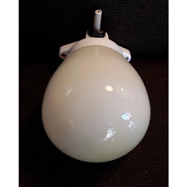 Mid-Century Modern Vintage Mid-Century Egg Shaped White Porcelain Mount and Cream-Colored Opaque Glass Umbrella Ceiling Lamp, 1950s For Sale - Image 3 of 6