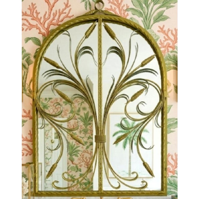 1970s Vintage Lime Green Metal Tole Palm Leaf Sheaf of Wheat Regency Oval Wall Mirror For Sale - Image 5 of 9