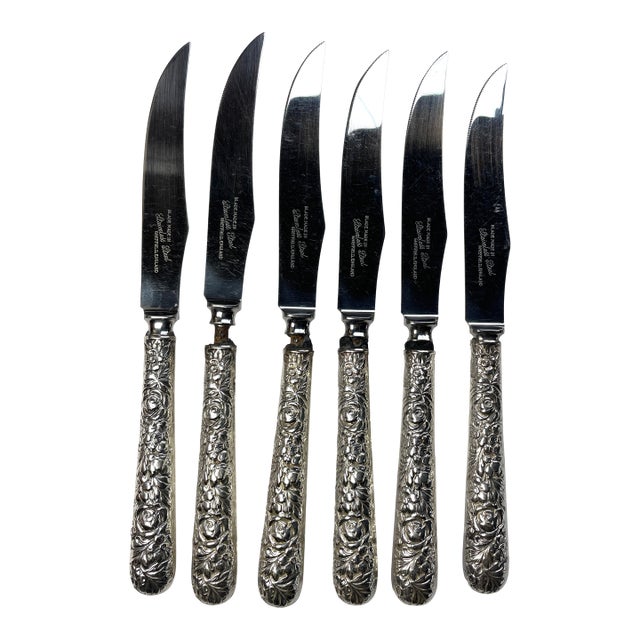1960s Stainless Repousse Steak Knives by S. Kirk and Son - Set of 6 - For Sale