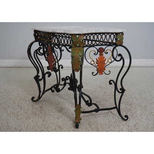 1930s Vintage Marble Top Wrought Iron Base Console Table For Sale - Image 5 of 12