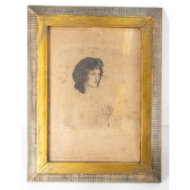Mid-Century Etching Engraving Print of a Lady Signed Illegibly, Far Gallery Label For Sale - Image 10 of 10