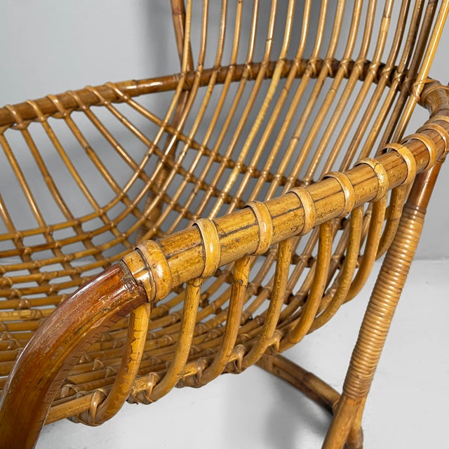 Set of Mid-Century Modern Italian Rattan B4 Armchair and Ottoman from Tito Agnoli, 1950s For Sale - Image 9 of 18