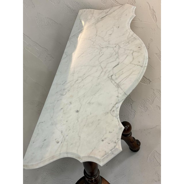 Vintage Marble Top Console Table – Solid Wood Lyre Base For Sale - Image 4 of 5