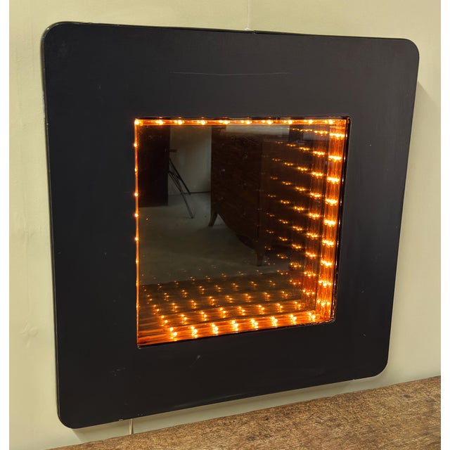 Mid-Century Modern Vintage c.1970's/80's Infinity Mirror Wall Light in Matte Black For Sale - Image 3 of 12