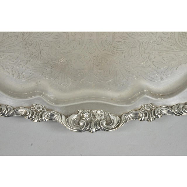 Antique Wallace Baroque Large 28" Silver Plated Serving Bar Tray W/ Handles For Sale In Philadelphia - Image 6 of 12