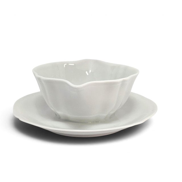 Mid 20th Century Mid 20th Century Limoges France White Porcelain Scalloped Gravy Boat With Attached Underplate For Sale - Image 5 of 9