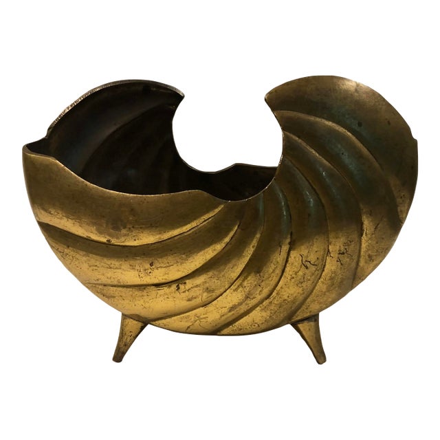 1970s Brass Sea Shell Nautilus Planter For Sale
