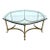 Vintage LaBarge Hexagonal Brass Hoof Footed Glass Top Coffee Table For Sale