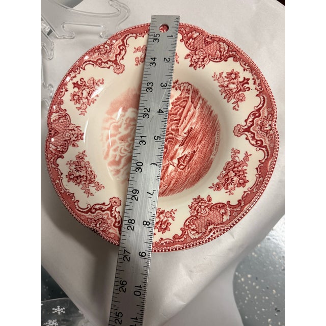 Traditional Johnson Brothers Red Transferware Rimmed Soup Bowls Set of 4 For Sale - Image 3 of 6
