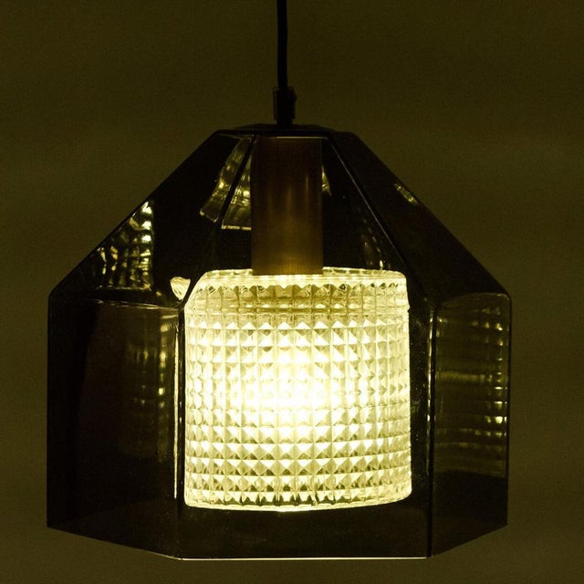 Swedish Green Tinted Glass & Brass Pendant Lamp attributed to Carl Fagerlund for Orrefors, 1960s For Sale - Image 8 of 18