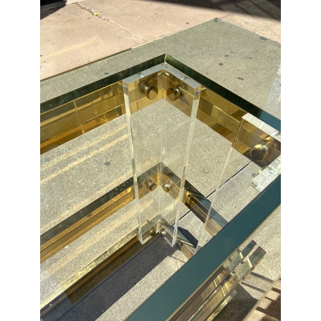 Mid 20th Century Vintage Brass and Lucite Console Table with Glass Top For Sale - Image 5 of 13