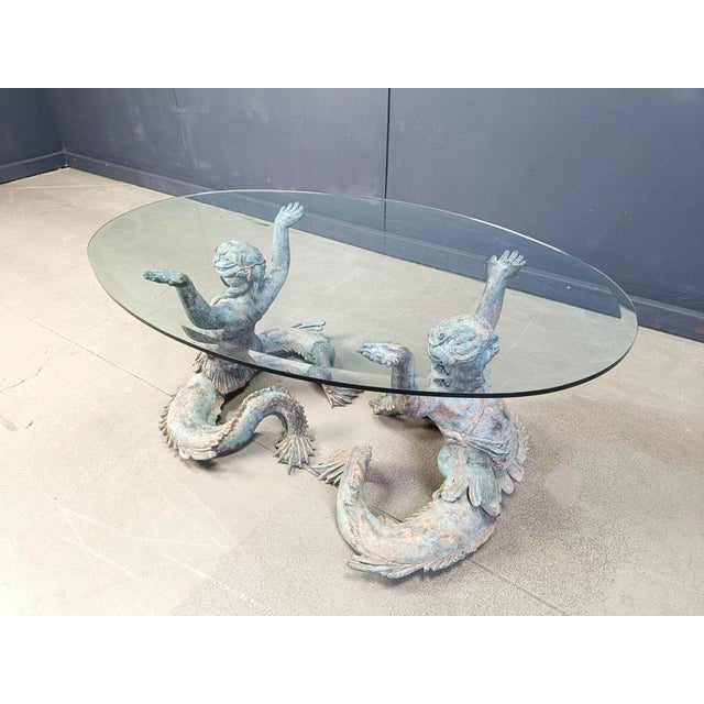 Vintage Bronze Putti Mermen Coffee Table, 1960s For Sale - Image 9 of 13