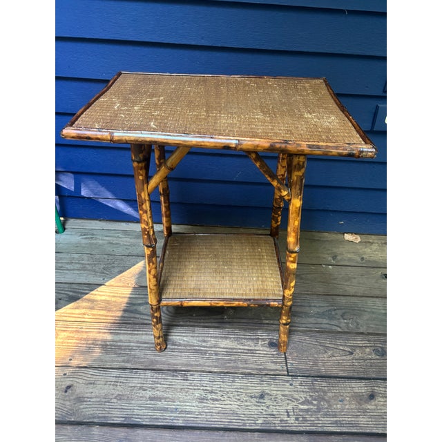 Wood Burnt Bamboo Two-Tier Side Table, 19th Century For Sale - Image 7 of 12