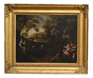 La Civetta, Pipe Hunting, Glue Hunting, Owl Hunting, 1700s, Oil on Canvas, Framed
