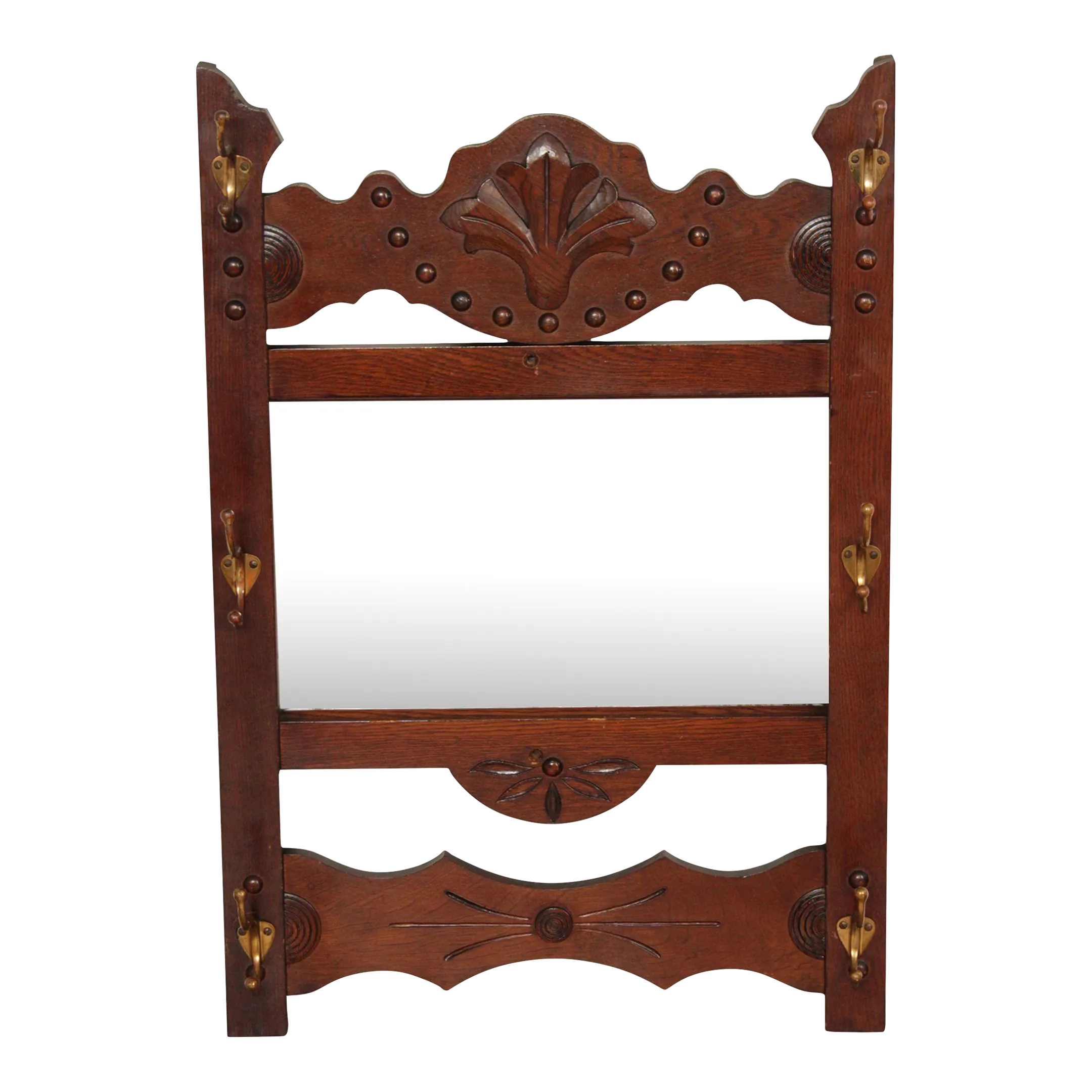 Antique Victorian Oak Hat Rack Wall Mirror | Chairish