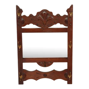 Antique Victorian Oak Hat Rack Wall Mirror