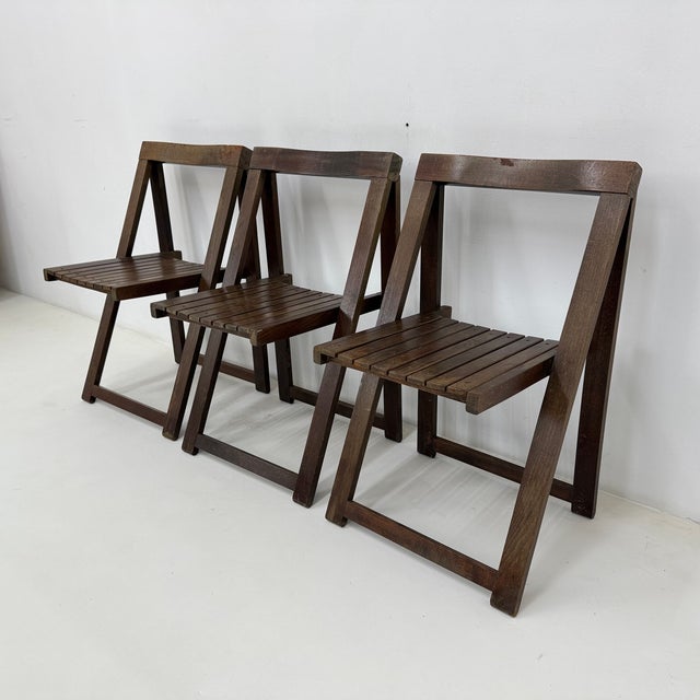 Brown Vintage Wooden Folding Chairs by Aldo Jacober for Alberto Bazzani, 1960s, Set of 3 For Sale - Image 8 of 18