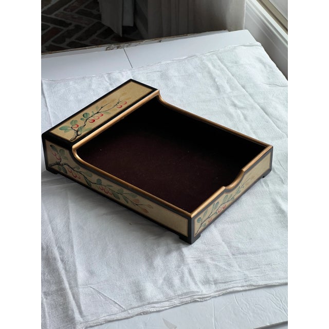 Metal Chinoiserie Black & Gold Desk Set With Cherries For Sale - Image 7 of 7