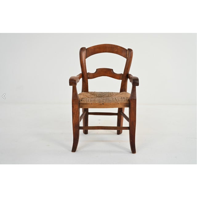 Antique French Provincial Style Rush Seat Child's Armchair For Sale - Image 9 of 11
