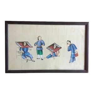 Antique 19th Century Chinese Pith Painting on Rice Paper in Famille Rose Colors