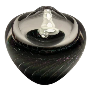 1994 Maytum Studio Glass Iridescent Green Swirl Paperweight Oil Lamp Vase Signed