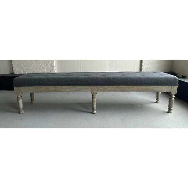 1980s Large Rustic Turned Leg Tufted Bench For Sale - Image 12 of 12